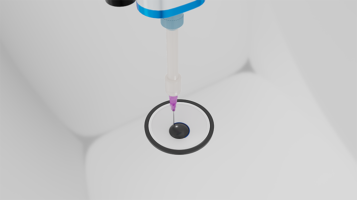 スマートフォンのスピーカー部品に2液性接着剤を精密塗布する事例